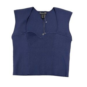 NEW House of Harlow 1960 Navy Ribbed Knit Crop Compression Top US L